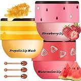 3 Pcs Bee Lip Balm Honey Pot, Honey Strawberry Watermelon Lip Mask Overnight, Moisturizing Sleeping Lip Mask, Hydrate Repair Prevent Dry Cracked Lip Care (Honey+Strawberry+Watermelon)