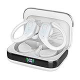 sajawass Bluetooth Headphones Wireless Earbuds with 75Hrs Playback, LED Display Charging Case, IPX7 Waterproof, Over-Ear Design Ear Buds for Sports/Running/Workout - White