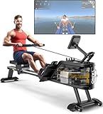 YAMO Rowing Machine for Home Water Rower with LCD Display Water Resistance Row Machine with 330LBS Weight Capacity Rowing Machines with 44 Days Kinomap App Membership