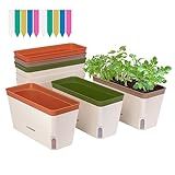 VIVOSUN Self-Watering Planters, 6-Pack 10.5 Inch Compact Rectangular Window Herb Planter Box with 10 PCS Plant Labels, Plant Container for Basil, Flowers, Succulents, Indoor & Outdoor