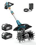 Seesii Cordless Tiller Cultivator, 20V Electric Tiller for Gardening