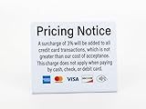 3pk Pricing Notice Credit Card Payment Signs, 3% Surcharge Countertop Display, Retail & Business Payment Signs, Credit Card Logos and Contactless Icon