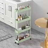 SPACELEAD Slim Storage Cart 4 Tier,Bathroom Organizer Rolling Utility,Mobile Shelving Unit Slide Out for Office, Kitchen, Laundry Room & Narrow Places,Green