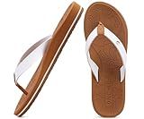 ONCAI Womens Flip Flops for Women Arch Support Yoga Mat Summer Beach Leather Woman Dressy Thong Sandal for Women 2026 with Plantar Fasciitis Walking Ladies Thong Sandal Outdoor White/Khaki Size 8