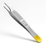 Cynamed T/C Adson Plastic Surgery Forceps 4.75" Straight Fine Point with Tungsten Carbide Inserts Surgical Veterinary Instruments with Gold Handle (1X2 Teeth, Adson Tissue Forceps, TC)