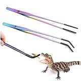 2PCS Stainless Steel Reptile Feeding Tongs with Rubber Tip, 10.6" Straight & Curved Long Tweezers, Perfect for Aquariums & Crafts - Ideal Bearded Dragon & Snake Tank Accessories, Terrarium Supplies