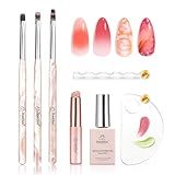 Beetles Blooming Gel and Nail Art Brushes Set - Ombre Nail Brush Gradient Stipple Clean Up Fingernail Art Pens and Silicone Dotting Tool for Gel Polish Marble Blush Chrome DIY Manicure Designs