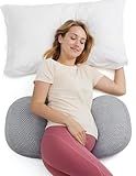 Momcozy Portable Pregnancy Pillow – W Shaped Maternity Support for Side Sleepers, Adjustable Travel Wedge Pillow for Back, Belly, and Hip Relief, Ideal for Pregnant Women, Deep Grey