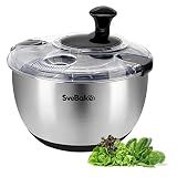 Stainless Steel Salad Spinner, 4.8 Qt Vegetable Washer, BPA-Free Lettuce Dryer with Crank Design, Easy Clean, Non-Slip Base - Transparent Lid