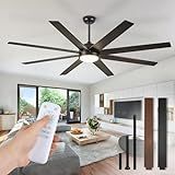 Fanbulous 65 Inch Ceiling Fans with Lights and Remote, Black Indoor/Outdoor Ceiling Fan with Quiet Reversible DC Motor, 6 Speeds, 3CCT, 8 Blades Large Ceiling Fan for Living Room Bedroom Patio