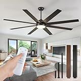 Fanbulous 65 Inch Ceiling Fans with Lights and Remote, Black Indoor/Outdoor Ceiling Fan with Quiet Reversible DC Motor, 6 Speeds, 3CCT, 8 Blades Large Ceiling Fan for Living Room Bedroom Patio