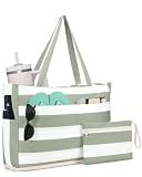 WANDF Beach Bags for Women, Large Waterproof Sandproof Beach Tote Bag with Zipper Family Pool Bags with 40oz Tumbler Pocket, Swim Cruise Vacation Essentials (Green)
