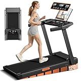 12% Incline Treadmill with Handle, 3-in-1 Portable Treadmills for Home and Office, Foldable Treadmills with 300 Lbs Weight Capacity, 3.0HP Quiet Walking Pad Treadmill, Three Touch Screen
