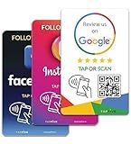 TapFive Google Review Tap Cards + Follow Us & Facebook - 3-Pack Social Pack - Instant Reviews & Followers - Compatible All Phones - Reusable Tap NFC & QR