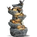 Grepatio Outdoor 5-Tiers Cascading Rock Water Fountain, Waterfall Fountain with 4 LED Lights, Outdoor Fountains and Waterfalls for Garden or Patio, Yard, and Deck Decor with Natural Stone Look