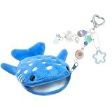 Whale Shark Coin Purse Keychain,Cute Plush Change Purse with Zipper Keychain,Kawaii Handmade Wallet Coin Pouches,Heart Star Butterfly Key Chain Bag Charm for Women(Blue)