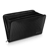 Expanding File Folder Important Document Organizer Fireproof & Waterproof Document Bag with A4 Size 3 Pockets Zipper Closure Non-Itchy Silicone Coated Portable Filing Wallet Pouch(14.3inx9.8inx1.6in)
