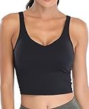 Oalka Sports Bra Womens Longline Padded Crop Tank Yoga Bras Workout Fitness Top Heart Black L