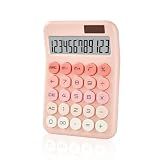 KANBIT Cute Pink Desktop Calculator, 12-Digit Basic Calculator with Large LCD Display and Responsive Buttons, Dual Solar & Battery Powered Calculator for Office, School, Home and Business