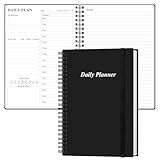 Daily Planner Undated - A5 To Do List Notebook Hourly Schedules, Spiral Appointment Planner for Women and Men, PVC Hardcover, Inner Pocket, Elastic Closure, 5.8" x 8.3", Black