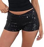 Seyumixi Womens Sequin Micro Shorts Low Waist Glitter Sparkly Y2k Mini Shorts Sexy Rave Bottoms Hot Pants Club Party(Bodycon Black,S)