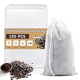 150 Pcs Cold Brew Bags 4x6 inch, No Mess Disposable Cold Brew Coffee Filter Pouches with Drawstring Large Empty Tea Bag for Loose Leaf Tea, Iced Coffee, Herbs, Spice, Home brewing, Hot pot