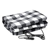 Heated Blanket - 12-Volt Electric Blanket for Car, Truck, SUV, or RV - Portable Winter Car Accessories for Camping or Travel by Stalwart (Black Plaid)