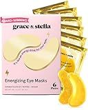grace & stella Award Winning Under Eye Mask - Travel Size Toiletries - Bridal Shower Gifts - Gel Eye Patches for Dark Circles, Puffy Eyes, Wrinkles, Undereye Bags - Vegan - Self Care (6 Pairs, Gold)