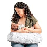Boppy Nursing Pillow - Firm, Ergonomic U-Shaped Bottle and Breastfeeding Pillow with High Lift for Comfort and Support, Spacious Surface - Gray Gentle Leaves