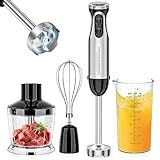 Bonsenkitchen 4-in-1 Immersion Blender Handheld, 20 Speeds Hand Blender with Turbo Mode, Stainless Steel Blade, Egg Whisk, Beaker & Chopper Bowl, Stick Mixer for Soup, Smoothie, Puree, Baby Food