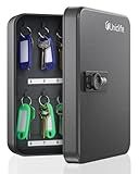 Uniclife 20 Position Key Cabinet with Combination Lock Resettable Black Digital Security Storage Box Steel Key Organizer with Colorful Key Tag Labels Stickers and Hooks