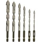 6 Pcs Four-Flute Sawtooth Eccentric Twist Drill Bit, Concrete and Masonry Drill Bit Set, Set for Concrete/Glass/Tile/Wood/Metal, Hexagonal Shank Drills, Short bits, (4/5/6/8/10/12mm)