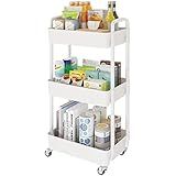 Laiensia 3-Tier Rolling Cart with Wheels,Multifunction Utility Storage Carts, Kitchen Storage Organizer,Mobile Shelving Unit for Bathroom,Laundry,with Classified Stickers,White