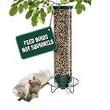 Droll Yankees Squirrel Proof Bird Feeder for Outdoors – Rechargeable Weight-Activated Rotating Perch, 5lb Seed Capacity, Metal Base, UV-Stabilized Seed Tube, Hanging Green Yankee Flipper, YF-M