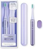 Aquasonic Icon ADA-Accepted Rechargeable Toothbrush | Magnetic Holder & Slim Travel Case | 2 Brushing Modes & Smart Timers | Gentle Micro-Vibrations (Lilac)