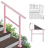 Adjustable Handrails for Outdoor Steps – Pink Metal Stair Railing with Flexible Angle Design, Deck Railing Fits 1 to 3 Steps or Horizontal Use, Unique Wrought Iron Hand Rails with Installation Kit