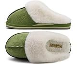 KuaiLu Womens Slippers Fluff Dual Memory Foam Slides Ladies Cozy Arch Support Warm Scuff Christmas Slip on Comfy Winter House Shoes with Non-Slip Indoor Outdoor Hard Sole Green 9