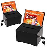 LINSIRON Tip Jar 2 PCS Suggestion Box with Slot and Lock Metal Donation Raffle Fundrais Cash Ballot Money Ticket Bartender Voting Prayer Comment Teacher Mailbox Booth Card Classroom Restaurant Black
