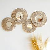 Artilady Hanging Baskets Wall Art with Mirror, 4Pcs Boho Coastal Wall Decor