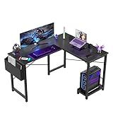Sweetcrispy L Shaped Desk - Computer Desk Corner Desks Gaming Desk PC Table with CPU Stand Side Bag for Home Office Dorm Sturdy Writing Workstation, Black, 50-Inch