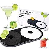 Margarita Salt Rimmer Set, 1 Pack Bar Salt and Sugar Rimmer with Sponge, 2-in-1 Bar Glass Cocktail Rim Set, Dishwasher Safe Black Barware Tools for Margarita Mojitos (Black)