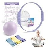 Pilates Essentials Kit for Women, 13.5" Pilates Ring and Ball Set with Resistance Bands for Home Workouts, Portable Pilates Kit with Bag & Training Poster for Full Body Exercise (Purple)