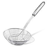 Anaeat Stainless Steel Spider Strainer Skimmer - Solid Kitchen Strainer Ladle with Long Handle for Cooking and Frying, Reinforced Double Coil Slotted Spoons for Pasta, Noodle, Spaghetti (7 Inch)