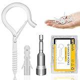 MYWISH 50-Pack Q Hanger Hooks with Safety Buckle, 2.2 Inches Windproof Q-Hanger Screw Hooks for Hanging String Lights, White Outdoor Wall Wood Ceiling Deck Mount, with 1 Wing Nut Driver