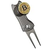 HODL 21 Bitcoin Golf Divot Repair Tool, All-Metal Golf Accessories - 3- in-1 Golf Multitool (Divot Tool, Ball Marker, Club Holder) | Foldable with with Pop-up Button & Magnetic Ball Marker