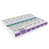 EZY DOSE Weekly (7-Day) Pill Organizer, Vitamin Container, and Daily Medicine Planner, 2X-Large Push Button Compartments, Arthritis Friendly, Easy to Use, 4 Times a Day, Clear Lids, BPA Free