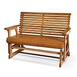 Fortune Candy Wooden Patio Glider with High Roll Back and Deep Contoured Seat, Solid Fir Wood, 2-Seater, Heavy Duty 800 LBS, 4 Ft. (PU Brown)