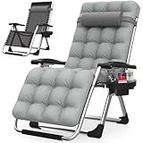 Suteck Zero Gravity Chair, Reclining Camping Lounge Chair w/Removable Cushion, Upgraded Lock and Cup Holder, Reclining Patio Chairs Folding Recliner for Indoor and Outdoor