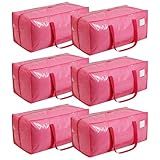 VTSVTS 6 Pack Extra Heavy Duty Large Moving Bags with Comfortable Handle & Strong Zipper,Storage Totes for Space Saving Moving Storage College Supplies Alternative to Moving Box,Pink