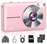 Lecran Digital Camera, FHD 1080P Point and Shoot Camera for Kids Teens Starters, with 32GB Card 16X Zoom Anti Shake Date Stamp, Compact Small Camera Christmas Birthday Gift for Boys Girls, Pink